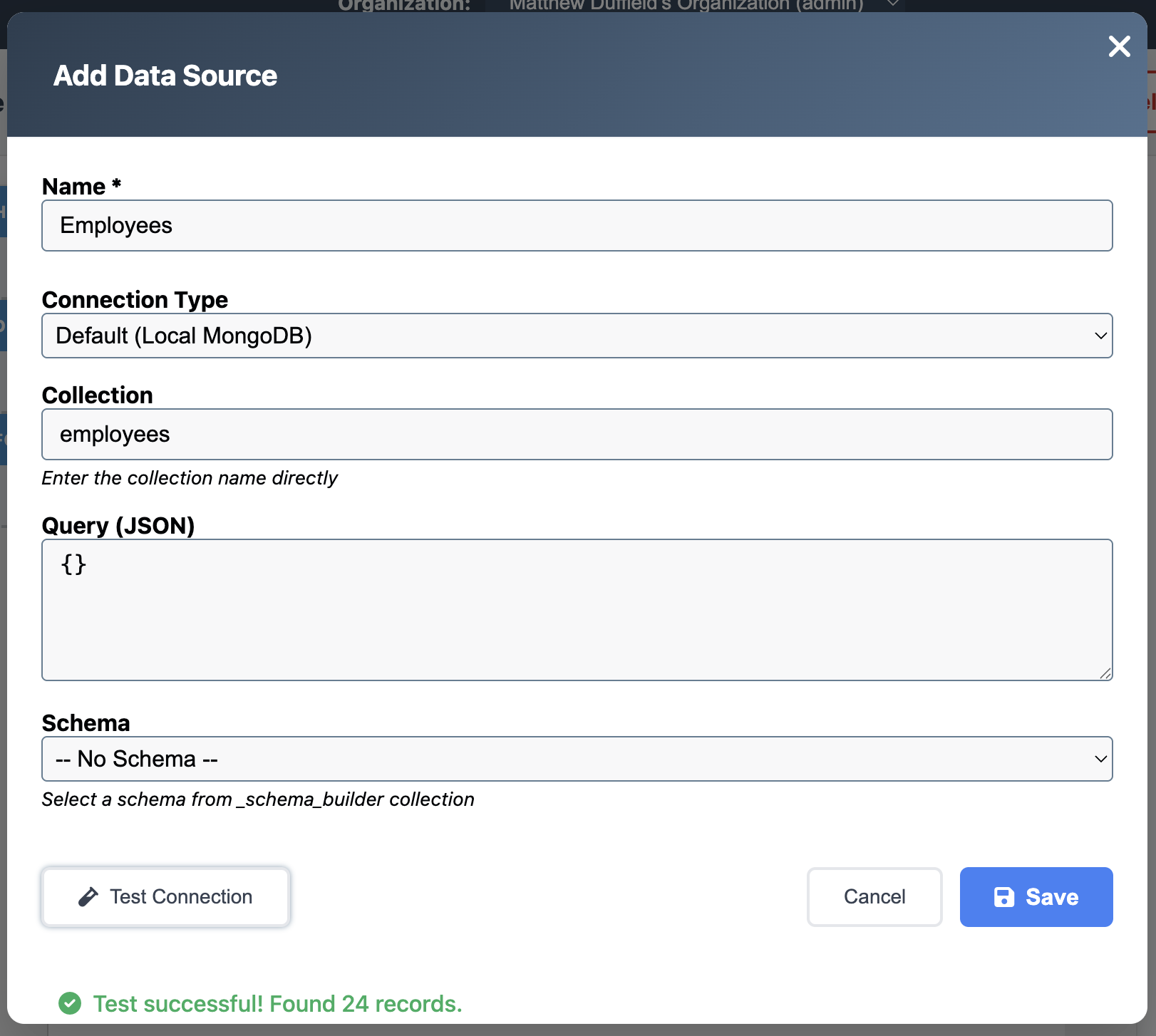 Employees Data Source modal