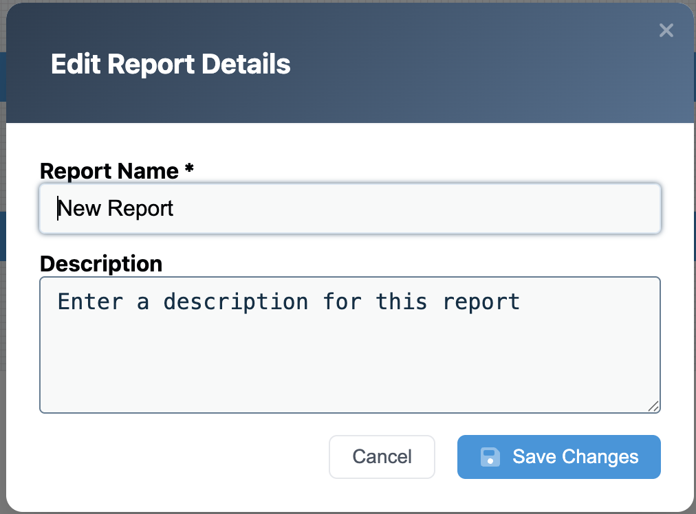 New Report Modal
